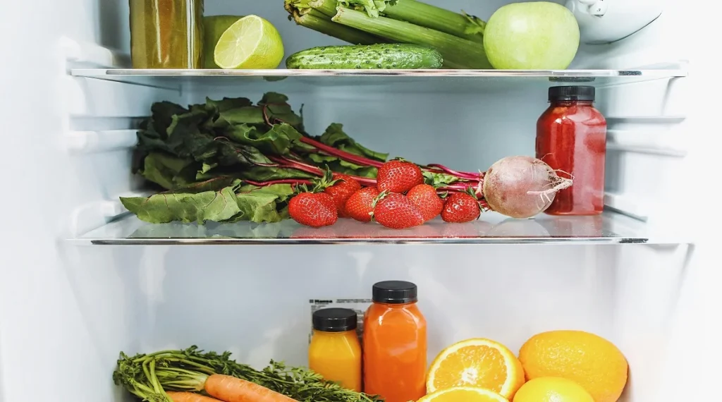 eat smart habits with healthy snack choices organized in the fridge