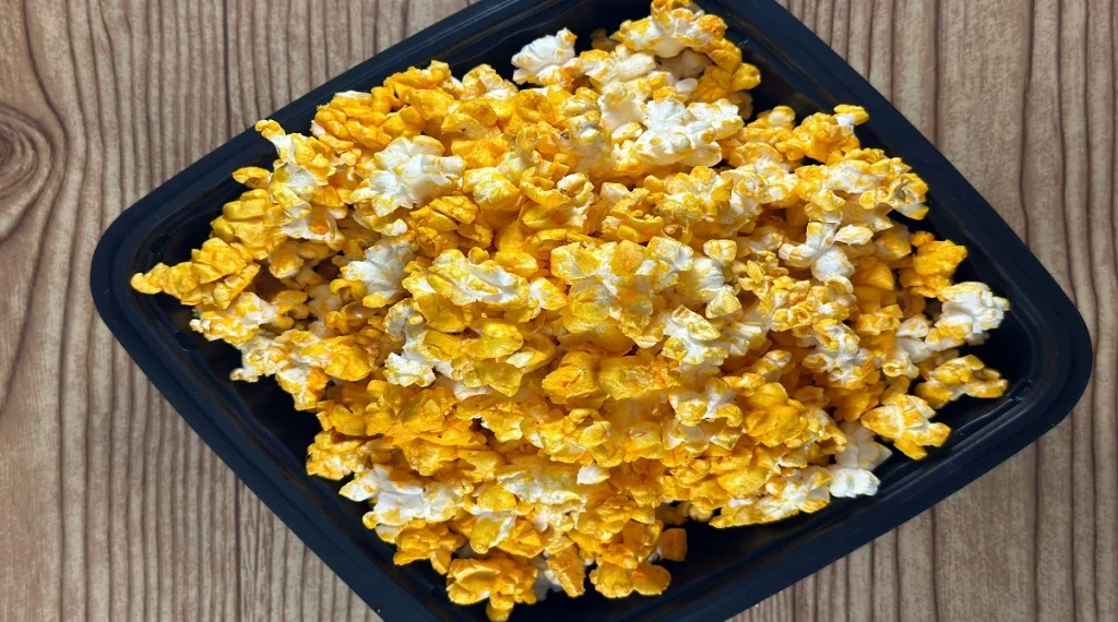 healthy bites with plain popcorn and cheese for a savory snack