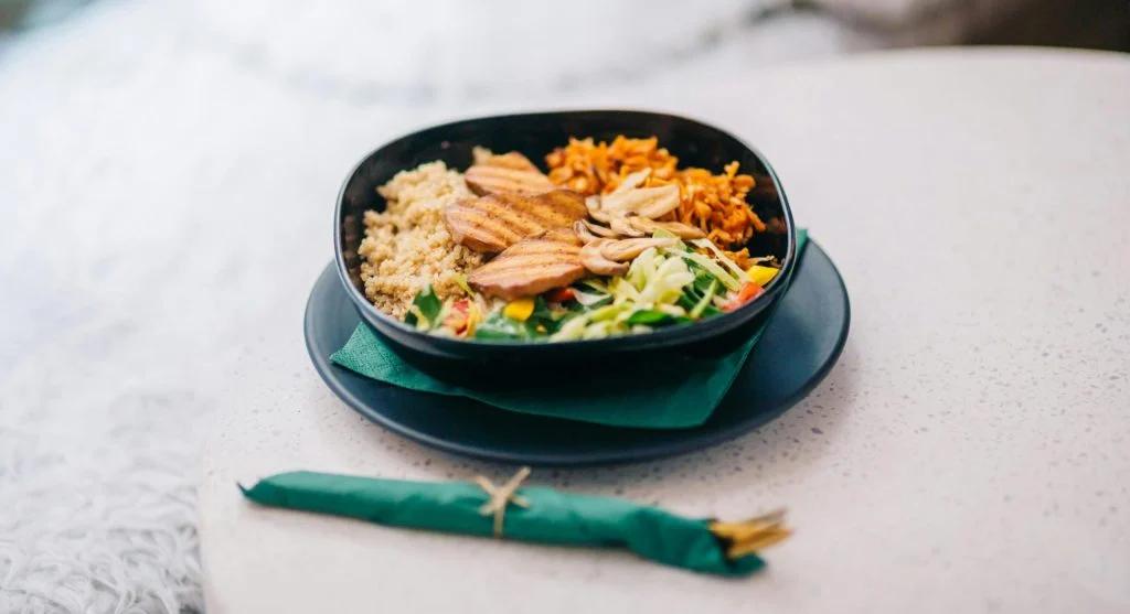 Healthy dinner plate with balanced food portions