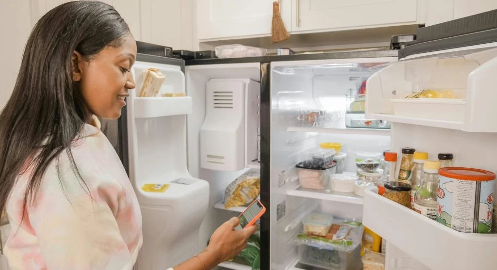 Organized snack foods in the refrigerator