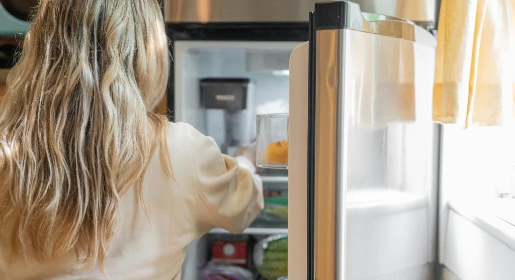 Refrigerator with protein snacks and healthy food options